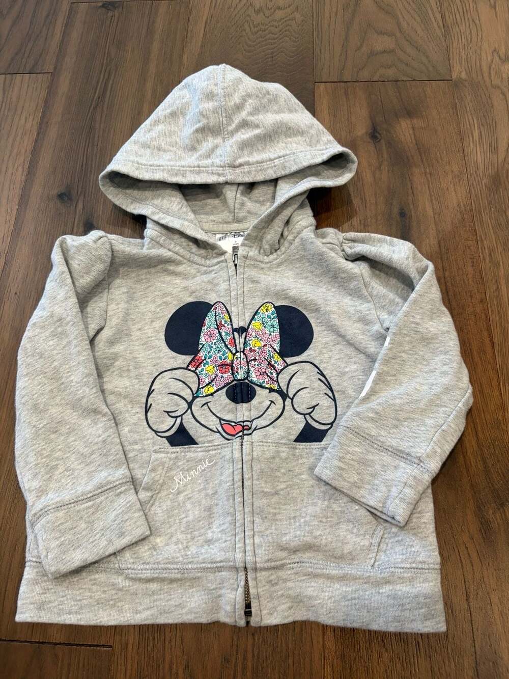 Baby Gap Disney Minnie Mouse Zip-Up Hoodie Gray Floral Toddler 3 Years
